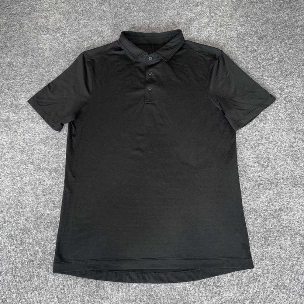 Lululemon Polo Shirt Mens M Black Short Sleeve Golf Performance Stretch Athletic